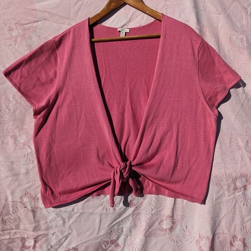 J Jill Silk Cotton Cardigan Sweater 3X Pink Vintage Tie Front Wrap Top Plus Size